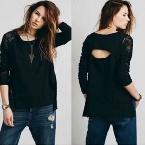 Free People Outer Sunset Long Sleeve Top XS Black Cotton